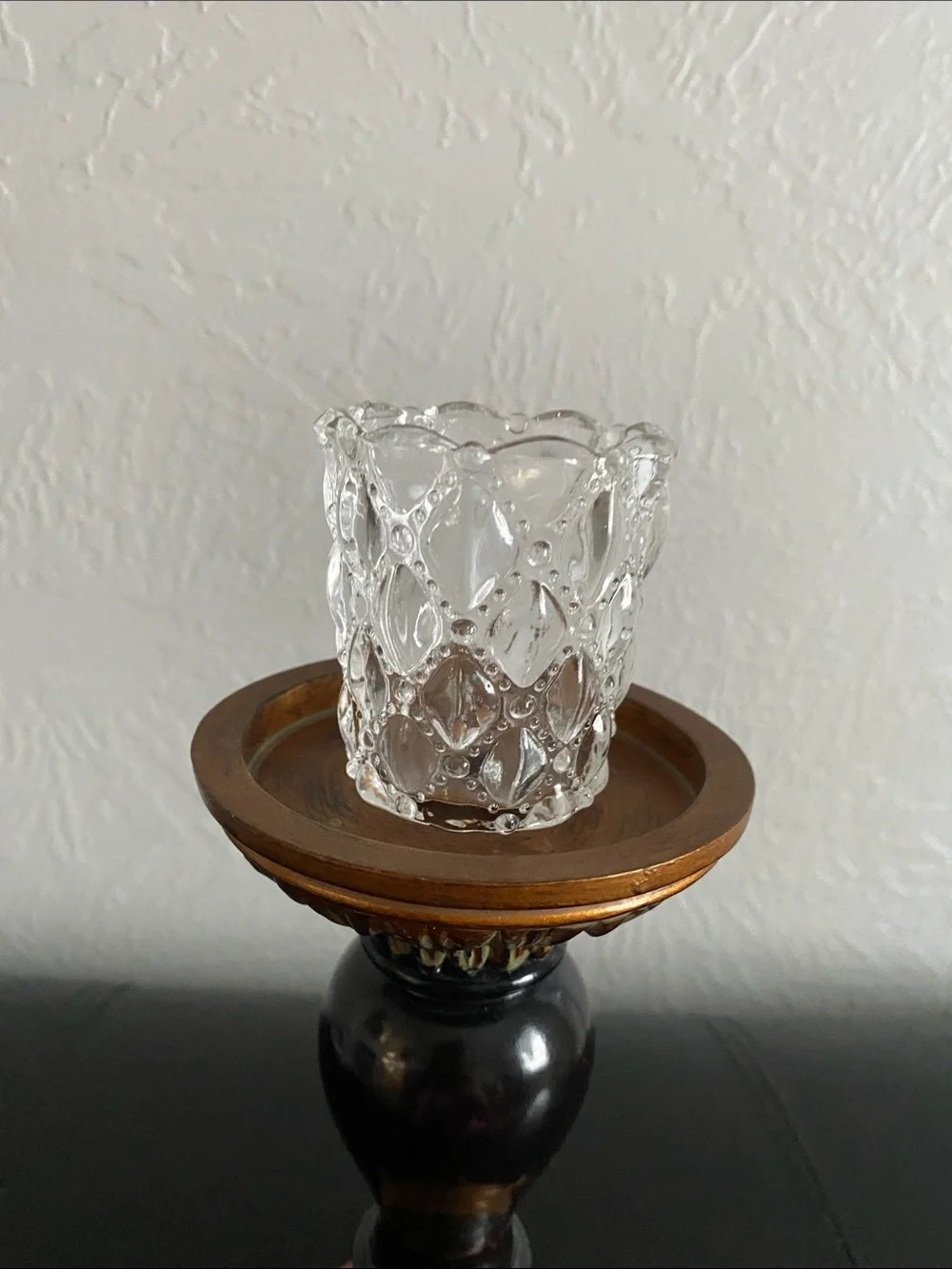 Vintage Miniature Diamond Bead Argyle Cut Glass Votive. Set of 2